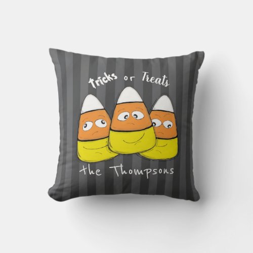 Smiling Halloween Corn Candy Throw Pillow