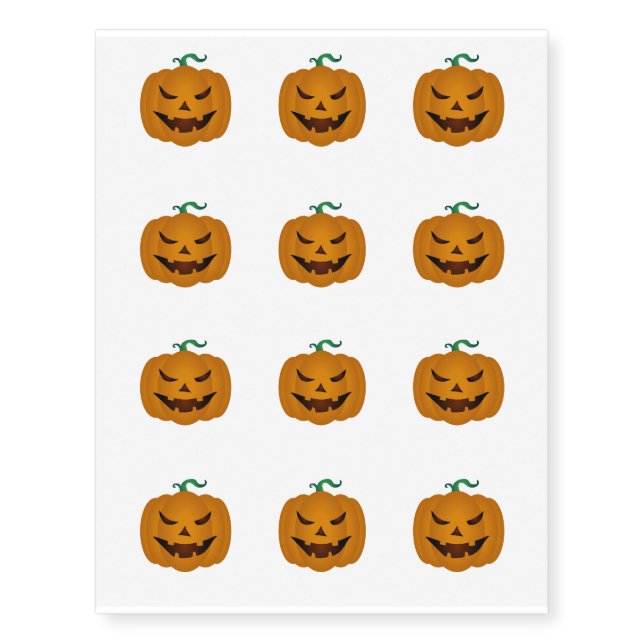 Smiling Halloween Jack-O-Lantern Pumpkin Pattern Temporary Tattoos (Front)