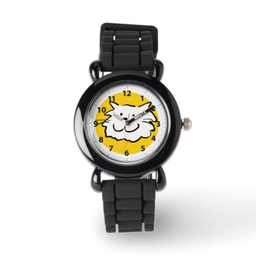 Smiling Happy Cat Cartoon in Yellow and Black Watch