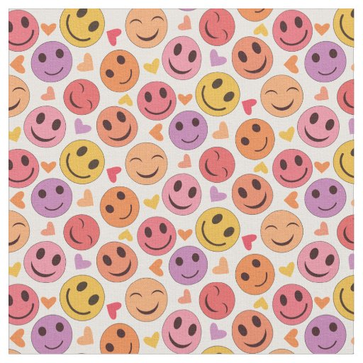 Smiling Happy faces with Colorful hearts Fabric