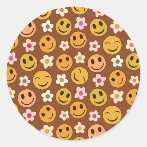 Smiling Happy Faces With Hearts  Classic Round Sticker