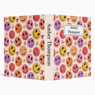 Smiling Happy faces with hearts  Personalized  3 Ring Binder