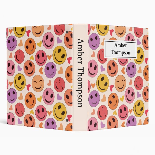 Smiling Happy faces with hearts  Personalized  3 Ring Binder (Background)