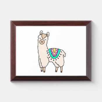 Smiling Happy Llama Alpaca Cartoon Animal Drawing  Award Plaque by CharmedPix at Zazzle