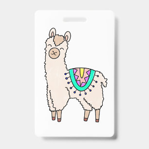 smiling happy llama alpaca cartoon animal drawing  badge