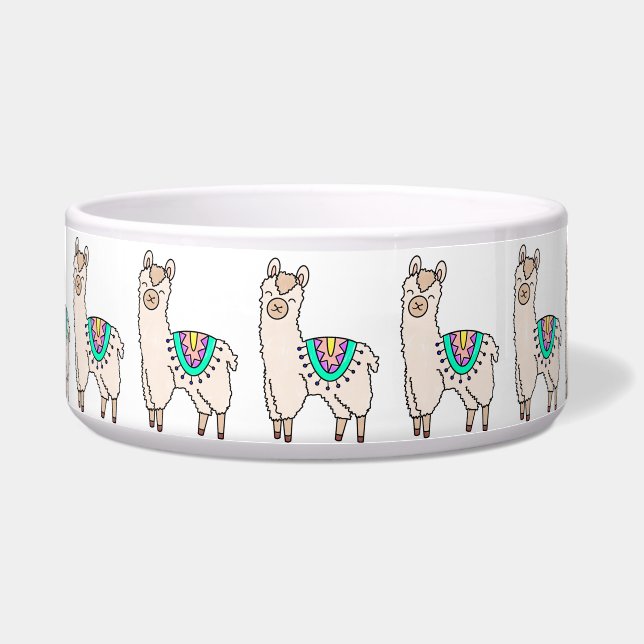 smiling happy llama alpaca cartoon animal drawing  bowl (Front)