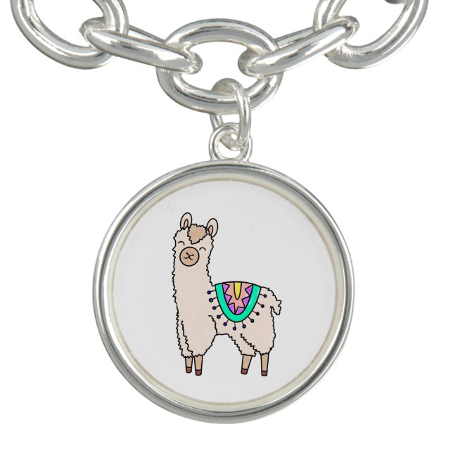 smiling happy llama alpaca cartoon animal drawing  bracelet (Design)