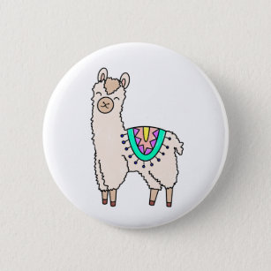 smiling happy llama alpaca cartoon animal drawing  button