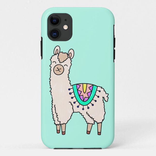 smiling happy llama alpaca cartoon animal drawing  Case-Mate iPhone case (Back)