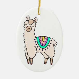 smiling happy llama alpaca cartoon animal drawing ceramic ornament