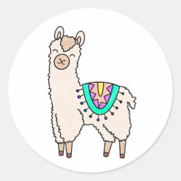 smiling happy llama alpaca cartoon animal drawing classic round sticker