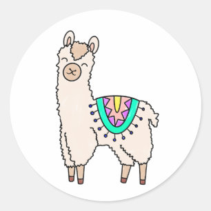 smiling happy llama alpaca cartoon animal drawing classic round sticker
