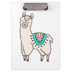 smiling happy llama alpaca cartoon animal drawing  clipboard