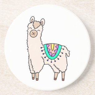 smiling happy llama alpaca cartoon animal drawing  coaster