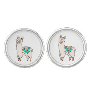 smiling happy llama alpaca cartoon animal drawing  cufflinks