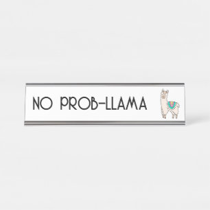 smiling happy llama alpaca cartoon animal drawing desk name plate