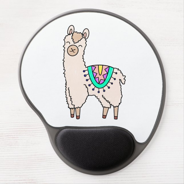 smiling happy llama alpaca cartoon animal drawing  gel mouse pad (Front)