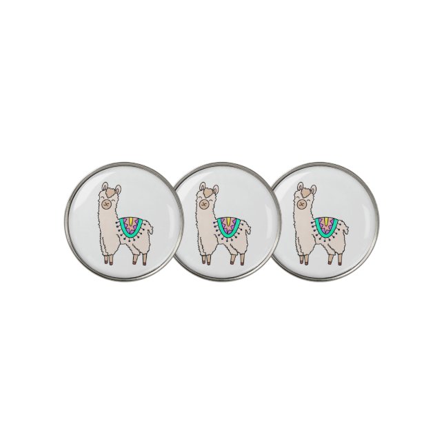 smiling happy llama alpaca cartoon animal drawing  golf ball marker (3 Up)