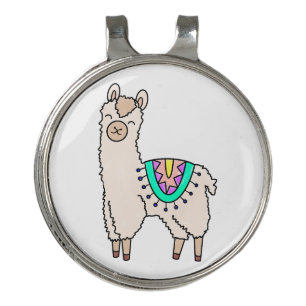 smiling happy llama alpaca cartoon animal drawing golf hat clip