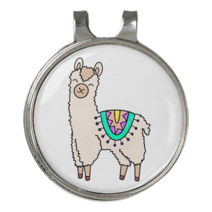 smiling happy llama alpaca cartoon animal drawing  golf hat clip