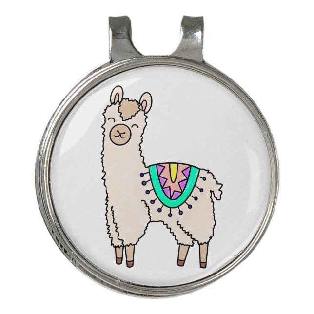 smiling happy llama alpaca cartoon animal drawing  golf hat clip (Front)