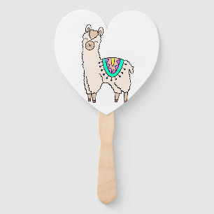 smiling happy llama alpaca cartoon animal drawing hand fan
