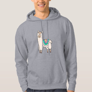 smiling happy llama alpaca cartoon animal drawing hoodie