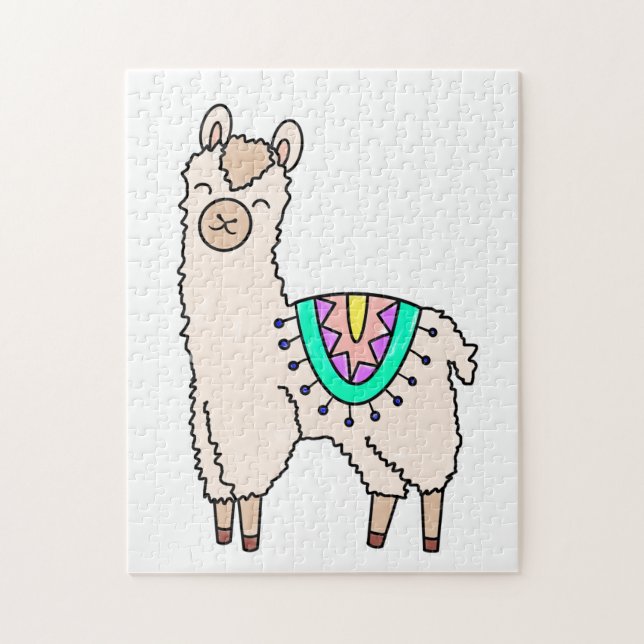 smiling happy llama alpaca cartoon animal drawing  jigsaw puzzle (Vertical)