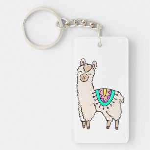 smiling happy llama alpaca cartoon animal drawing  keychain