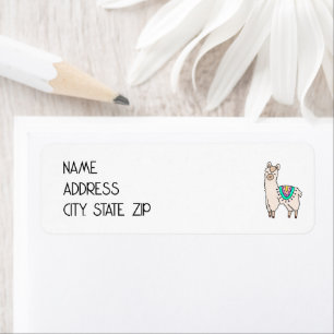 smiling happy llama alpaca cartoon animal drawing  label