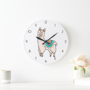smiling happy llama alpaca cartoon animal drawing large clock