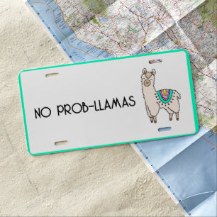 smiling happy llama alpaca cartoon animal drawing license plate