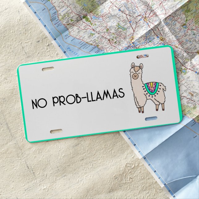smiling happy llama alpaca cartoon animal drawing  license plate (In Situ)