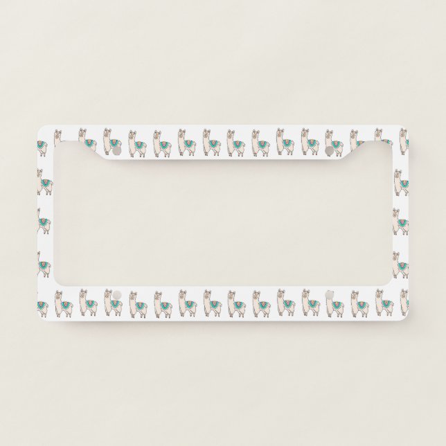 smiling happy llama alpaca cartoon animal drawing  license plate frame (Front)