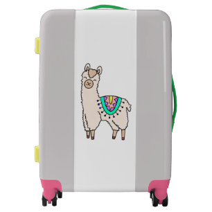 smiling happy llama alpaca cartoon animal drawing luggage