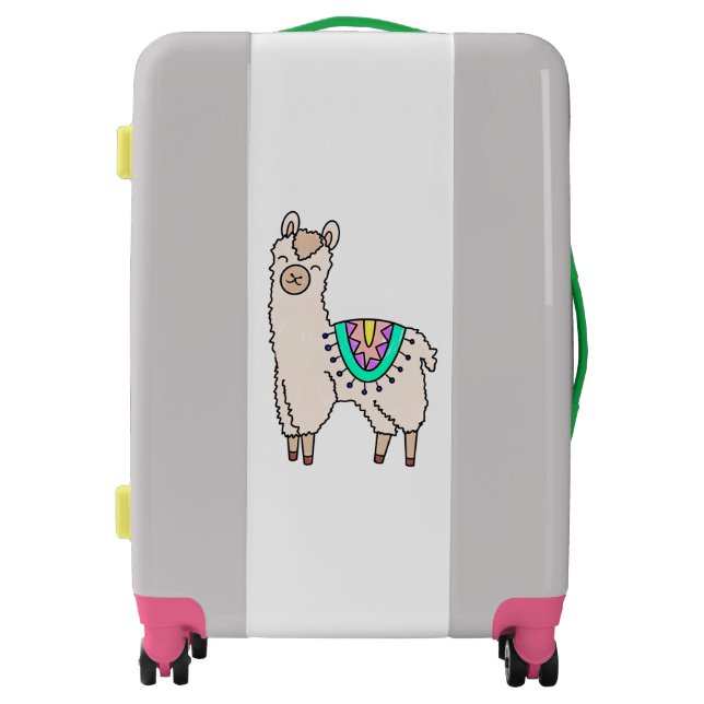 smiling happy llama alpaca cartoon animal drawing  luggage (Front)