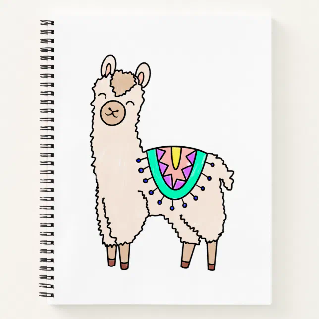 smiling happy llama alpaca cartoon animal drawing  notebook (Front)