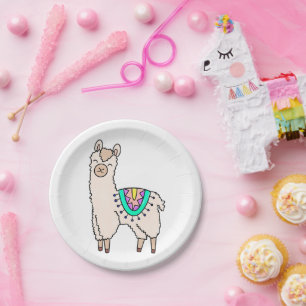 smiling happy llama alpaca cartoon animal drawing paper plates