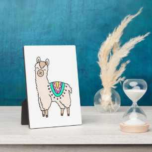smiling happy llama alpaca cartoon animal drawing  plaque