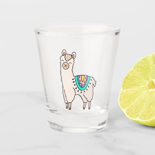 smiling happy llama alpaca cartoon animal drawing  shot glass