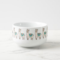 smiling happy llama alpaca cartoon animal drawing  soup mug