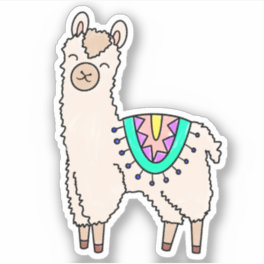 smiling happy llama alpaca cartoon animal drawing sticker