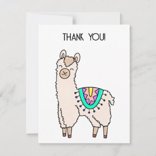 smiling happy llama alpaca cartoon animal drawing thank you card