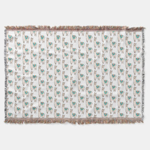 smiling happy llama alpaca cartoon animal drawing throw blanket