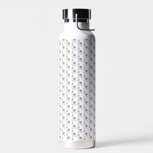 smiling happy llama alpaca cartoon animal drawing  water bottle (Left)