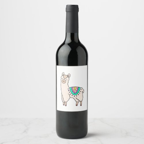 smiling happy llama alpaca cartoon animal drawing  wine label