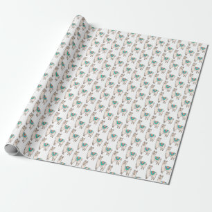 smiling happy llama alpaca cartoon animal drawing wrapping paper