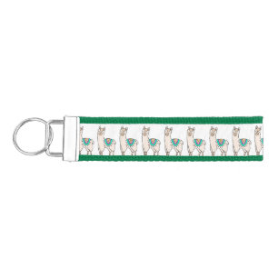 smiling happy llama alpaca cartoon animal drawing wrist keychain