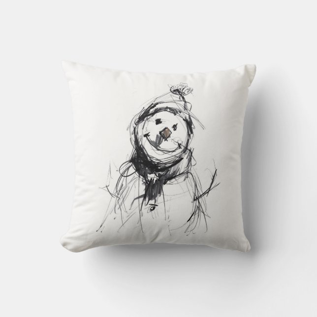 Smiling Happy Snowman Throw Pillow (Front)