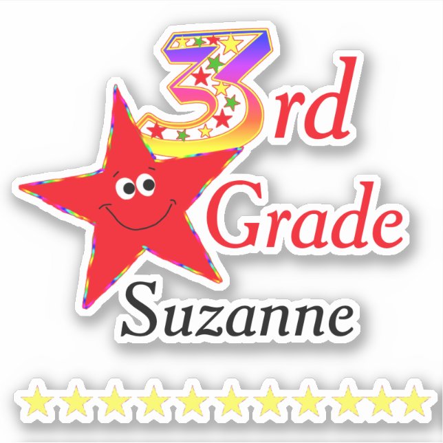 Smiling Happy Star 3rd Grade Sticker (Front)